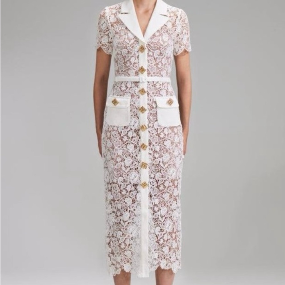 Self-Portrait White Lace Midi Dress